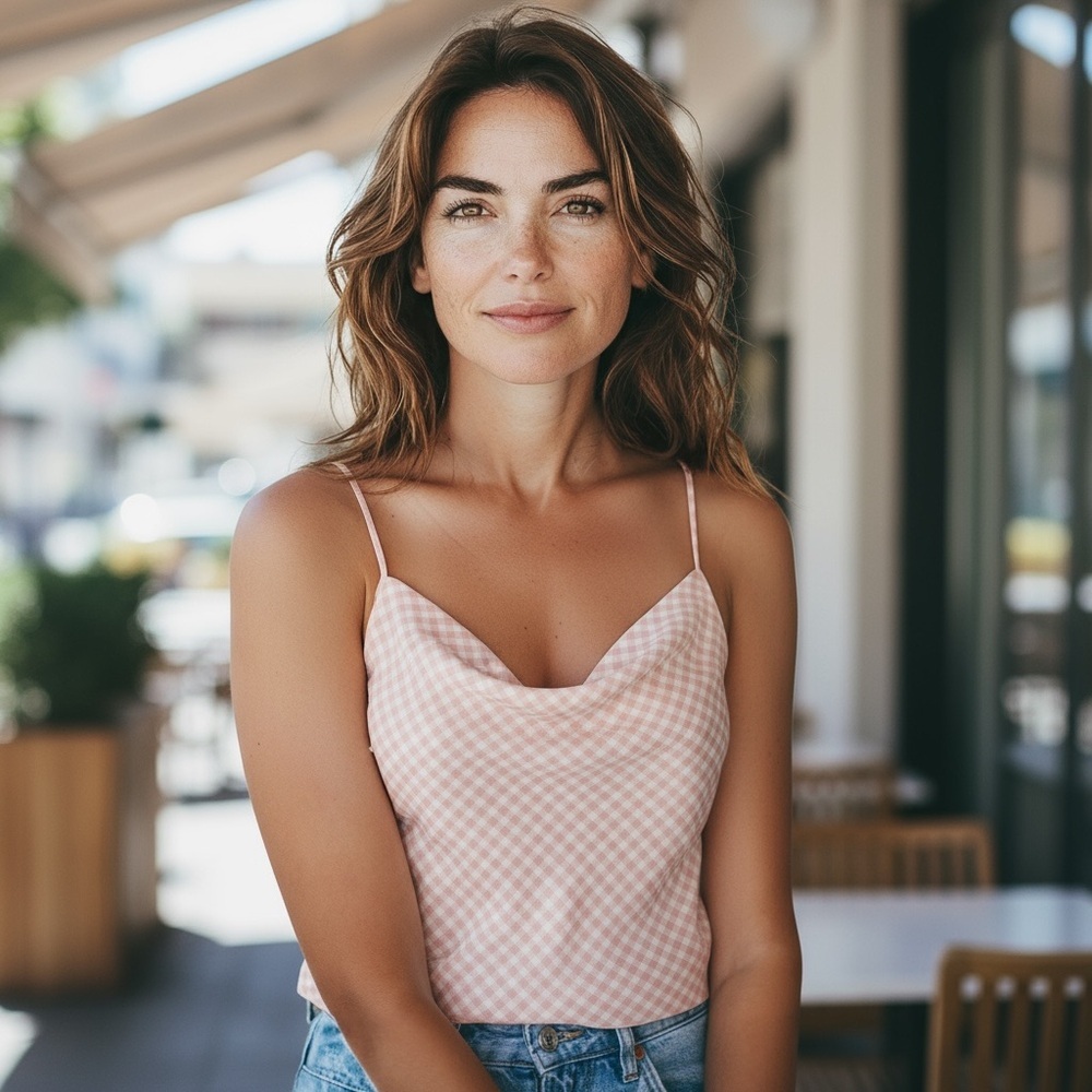 COTTON ON Size M Pink White Gingham Cropped Chiffon Tank R $25